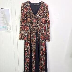 Vince Camuto Floral V-Neck Long Sleeve Maxi Dress - Black/Rust